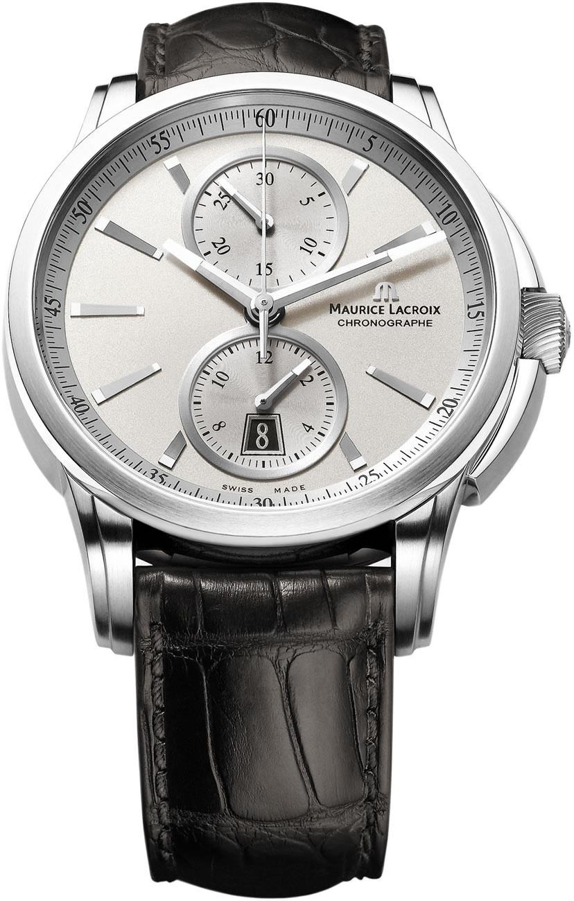 Maurice Lacroix PT6178-SS001-130 Takvimli 44 mm Siyah Deri Kordon Analog Kol Saati