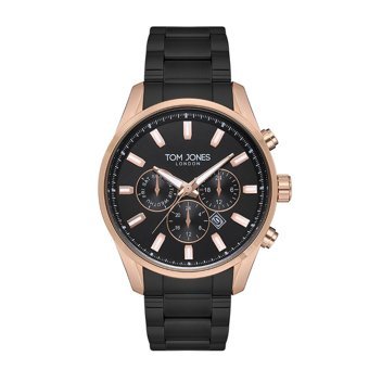 Tom Jones TOMJ-1-1277-06 Takvimli 44 mm Siyah Çelik Kordon Analog Erkek Kol Saati