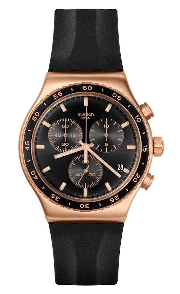 Swatch YVG410 Takvimli 44 mm Siyah Silikon Kordon Analog Erkek Kol Saati