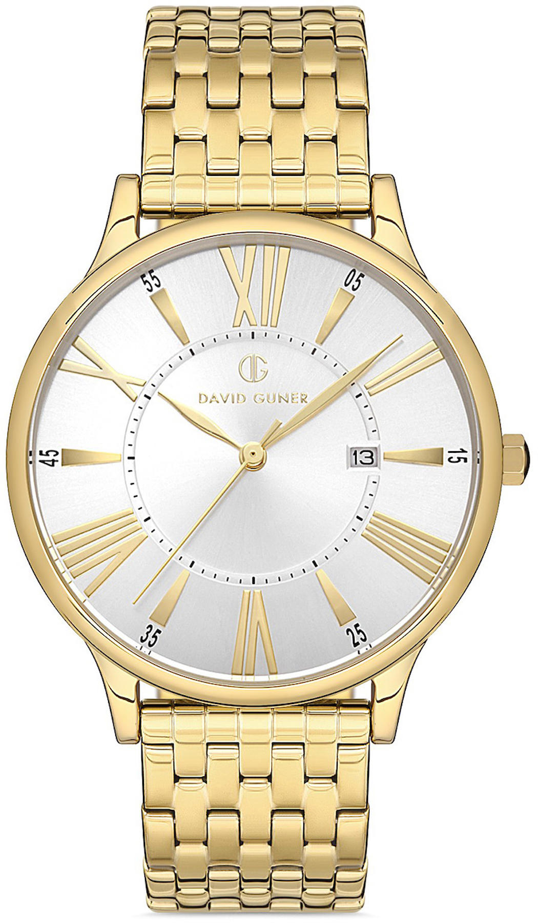 David Guner DG-8206GA-B1 Takvimli 42 mm Altın Çelik Kordon Analog Kol Saati