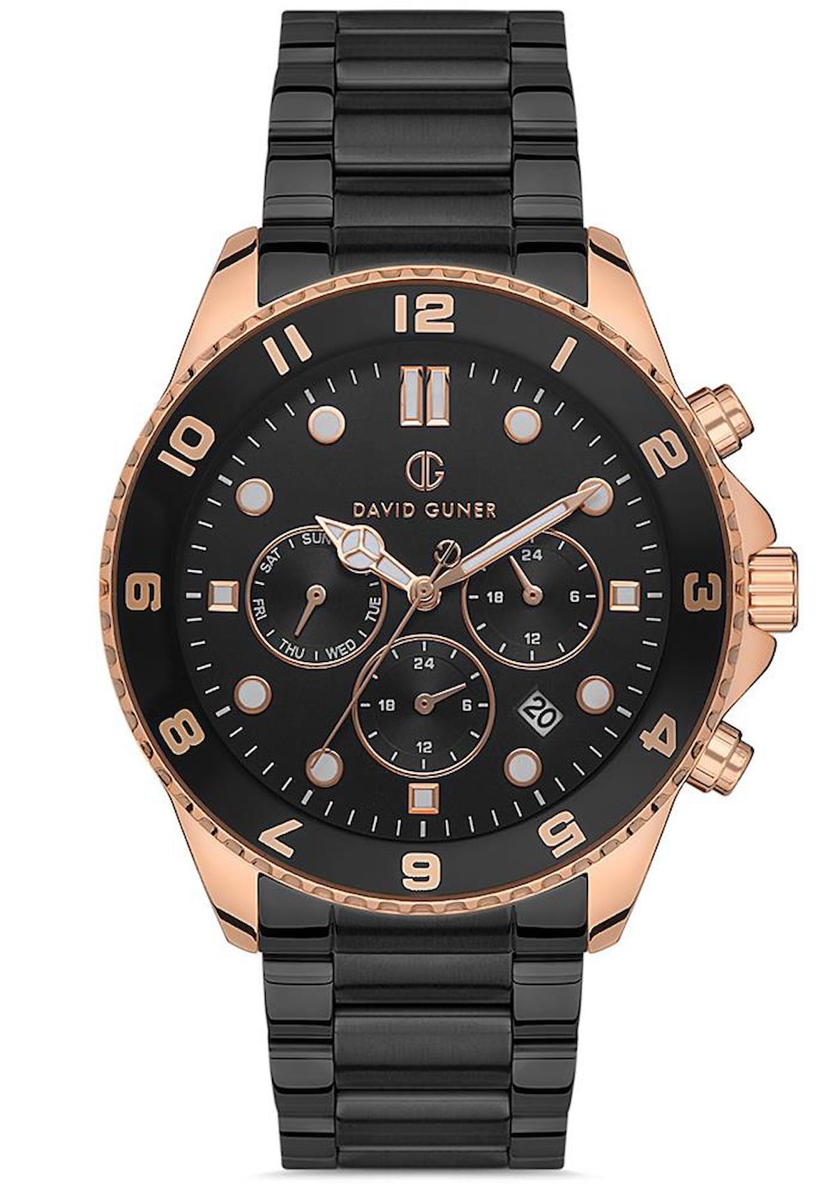 David Guner DG-8243GA-R2 Takvimli 44 mm Siyah Çelik Kordon Analog Erkek Kol Saati