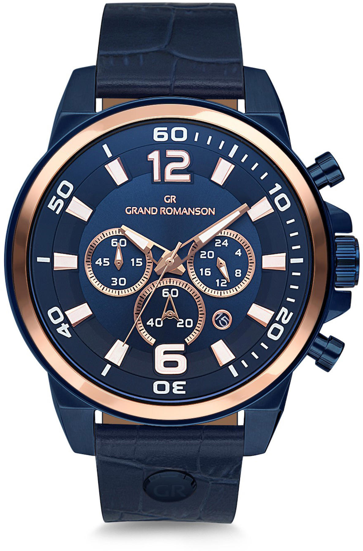 Romanson GR.1.AG1080.8 Takvimli 45 mm Lacivert Deri Kordon Analog Kol Saati