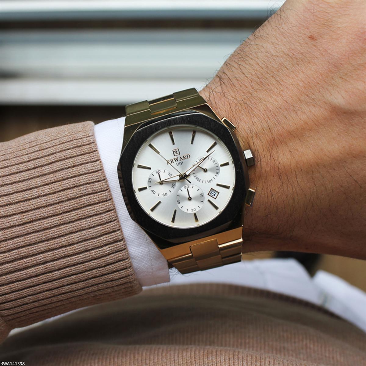 Reward RWA141398 Takvimli 43 mm Altın Metal Kordon Analog Erkek Kol Saati