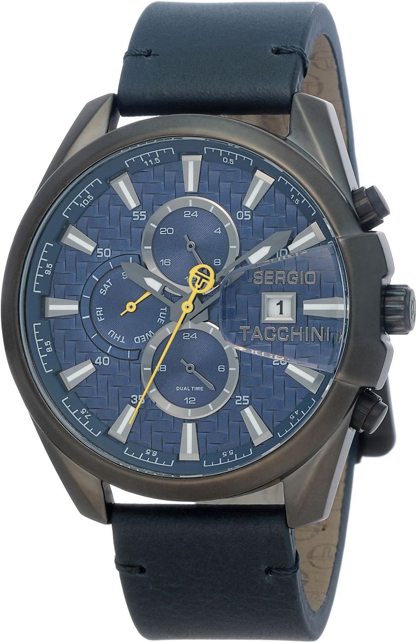 Sergio Tacchini ST.1.10049.5 Takvimli 43 mm Mavi Deri Kordon Analog Kol Saati