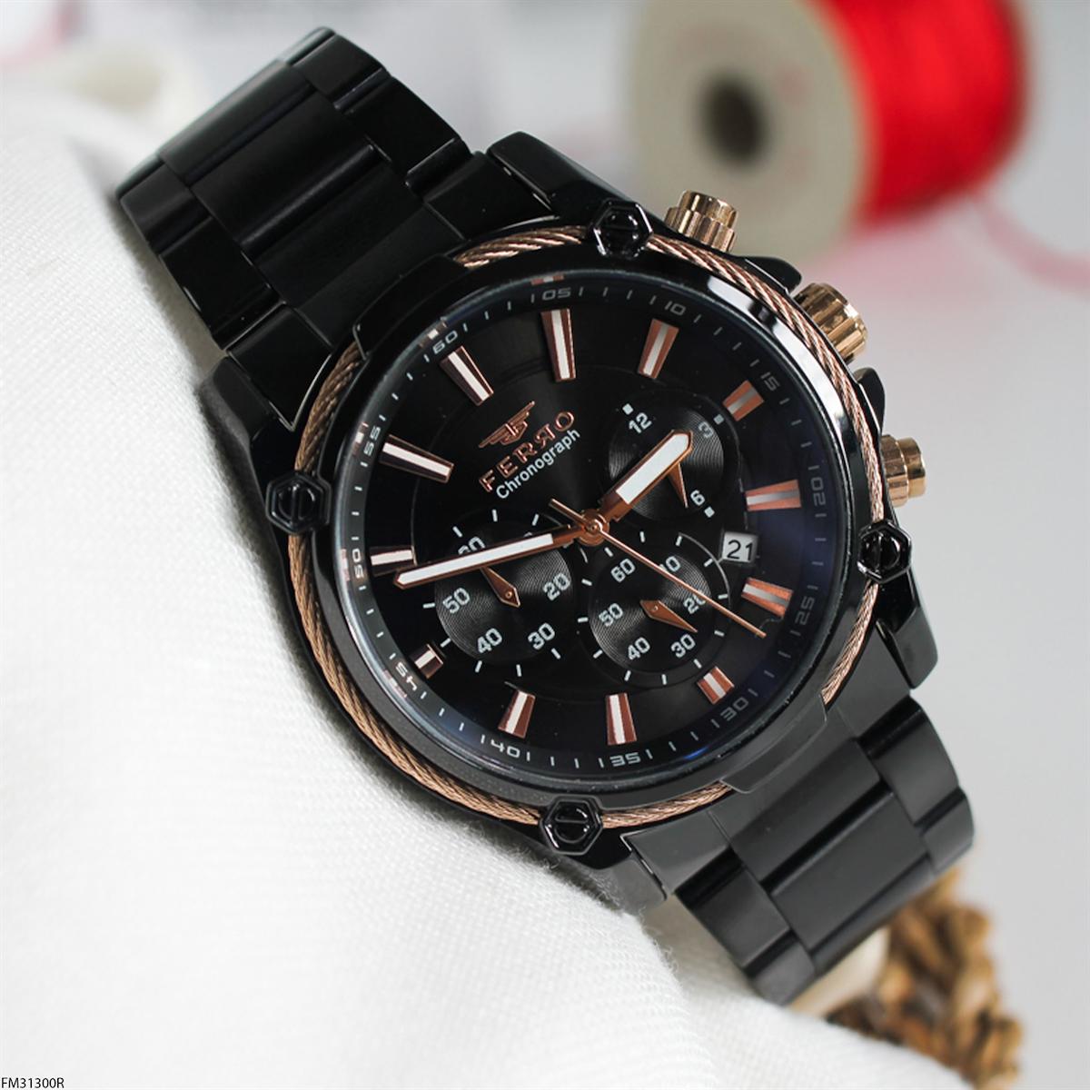 Ferro FM31300R Takvimli 44 mm Siyah Çelik Kordon Analog Erkek Kol Saati