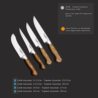 Mutfak Bıçak Seti Et Kemik Yüzme Sıyırma Meyve Sebze Bıçağı 4 Lü Set (Y-S-1-2)