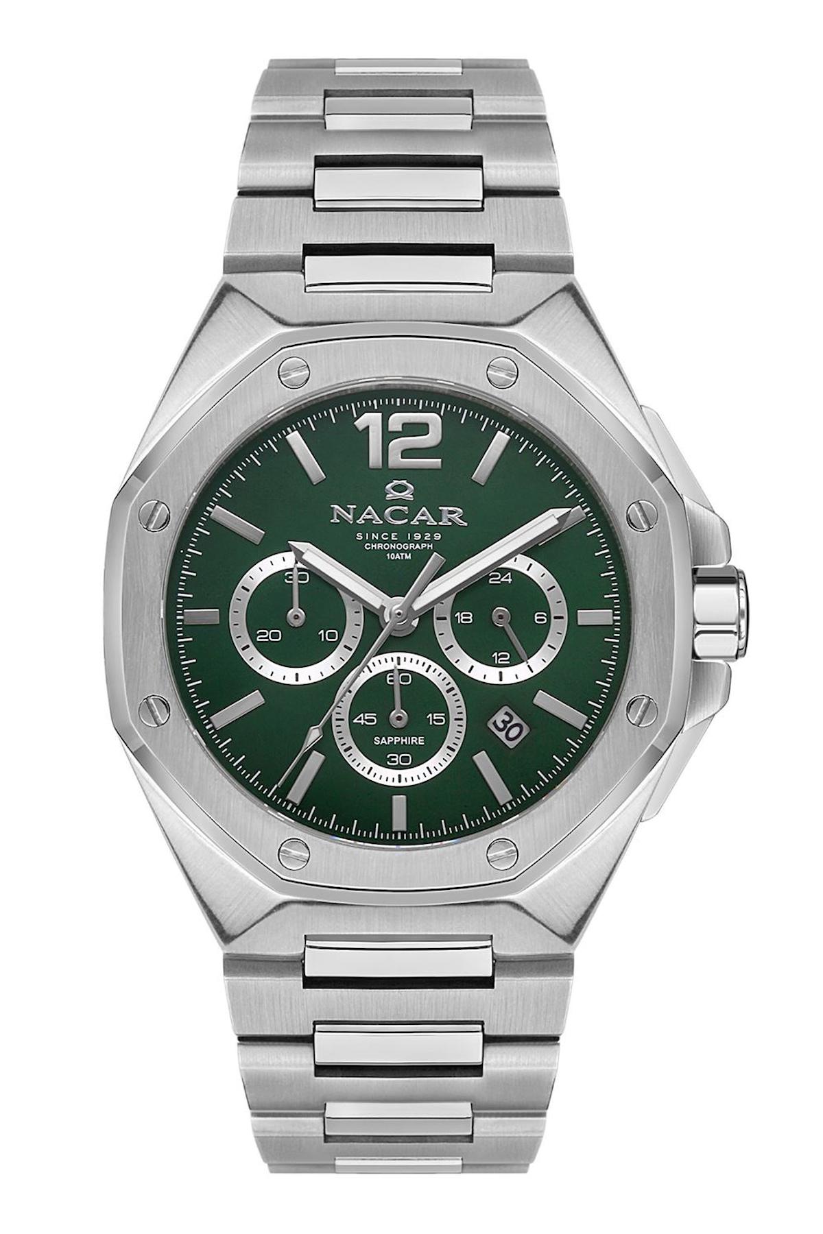Nacar 0829430493ANSM Takvimli 44 mm Çelik Kordon Analog Kol Saati
