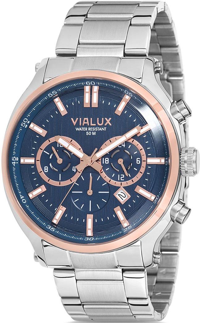 Vialux VX535T-11SR Takvimli 44.5 mm Çelik Kordon Analog Kol Saati