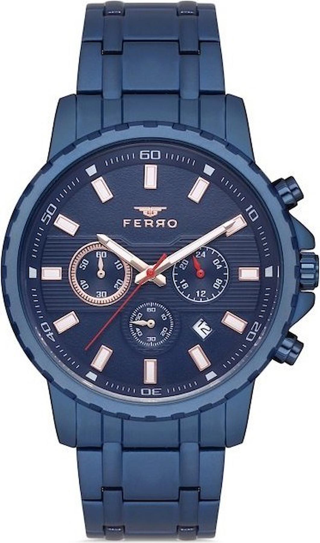 Ferro FM11167A-H Takvimli Lacivert Çelik Kordon Analog Erkek Kol Saati