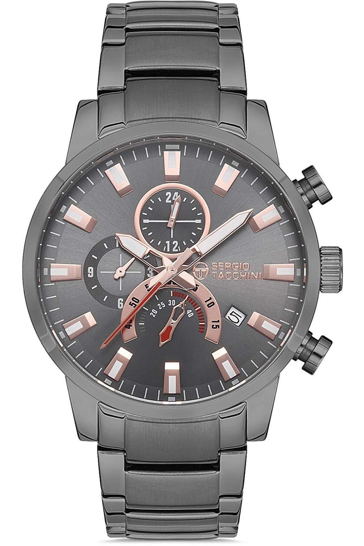 Sergio Tacchini ST.4.10001.03 Takvimli 43 mm Füme Çelik Kordon Analog Erkek Kol Saati