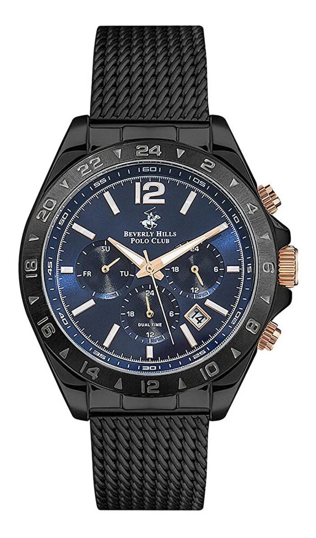 Beverly Hills Polo Club SWBP3128X690 Takvimli 42 mm Siyah Çelik-Hasır Kordon Analog Erkek Kol Saati