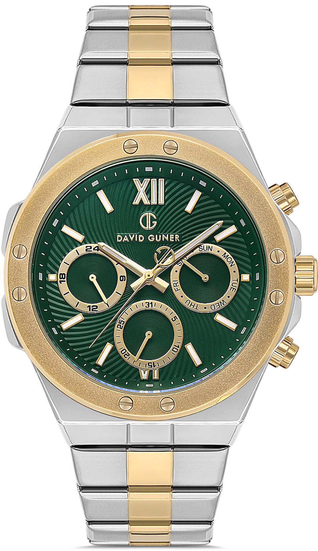 David Guner DG-8607GA-D10 Takvimli 42 mm Altın-Çelik Kordon Analog Kol Saati