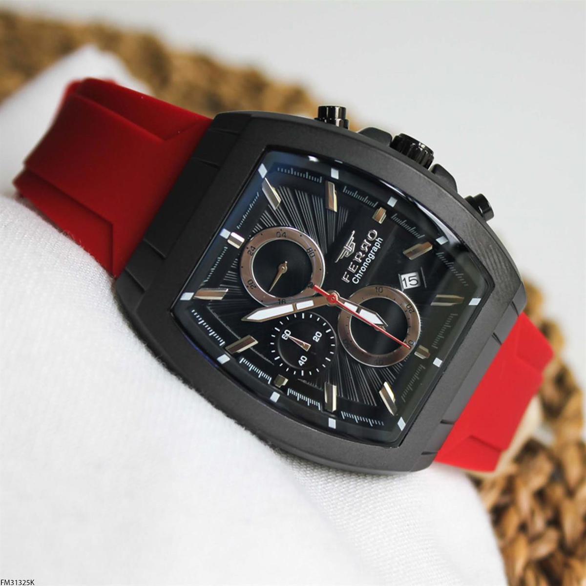 Ferro FM31325K Takvimli 44 mm Kırmızı Silikon Kordon Analog Erkek Kol Saati