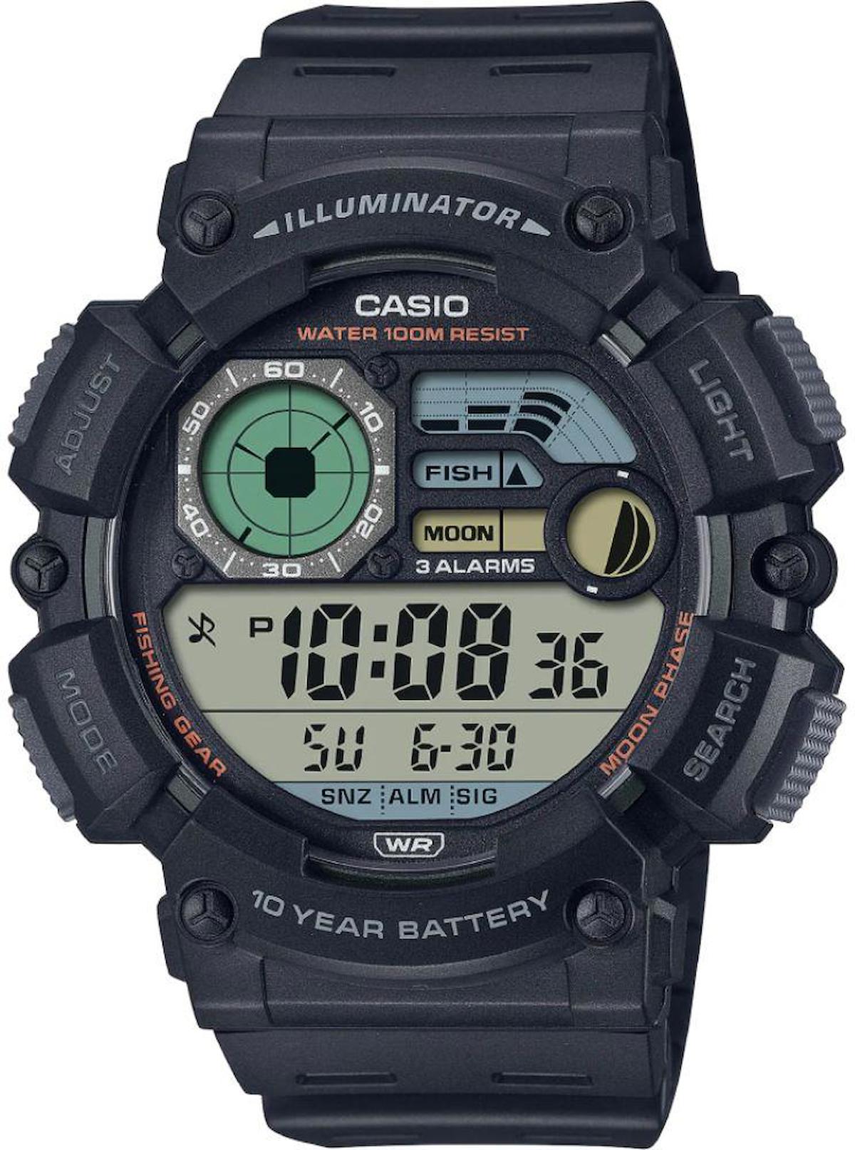 Casio WS-1500H-1AVDF Takvimli 50.1 mm Siyah Silikon Kordon Analog Kol Saati