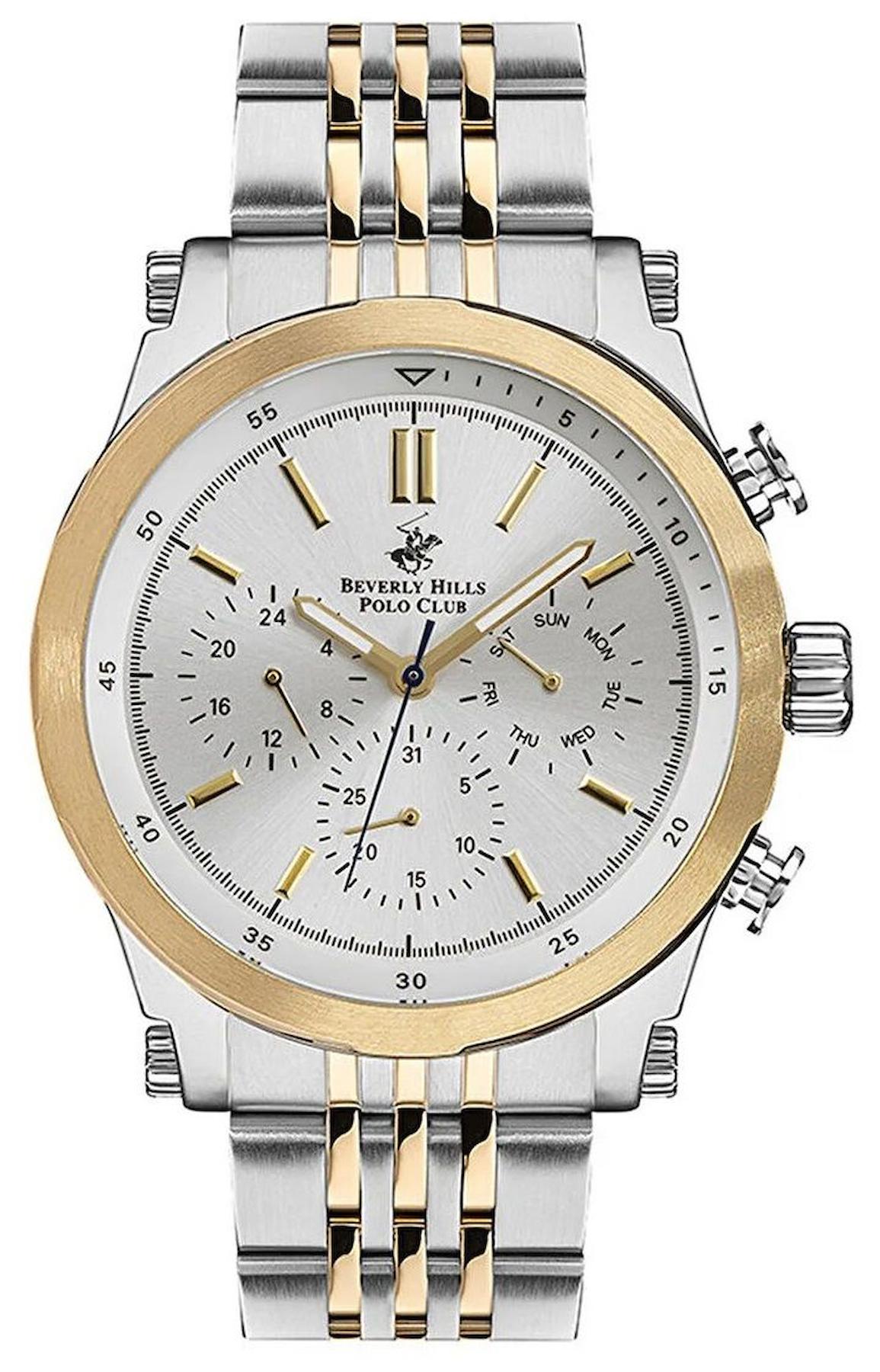 Beverly Hills Polo Club SWBP3142X330 Takvimli 45 mm Altın-Çelik Kordon Analog Erkek Kol Saati