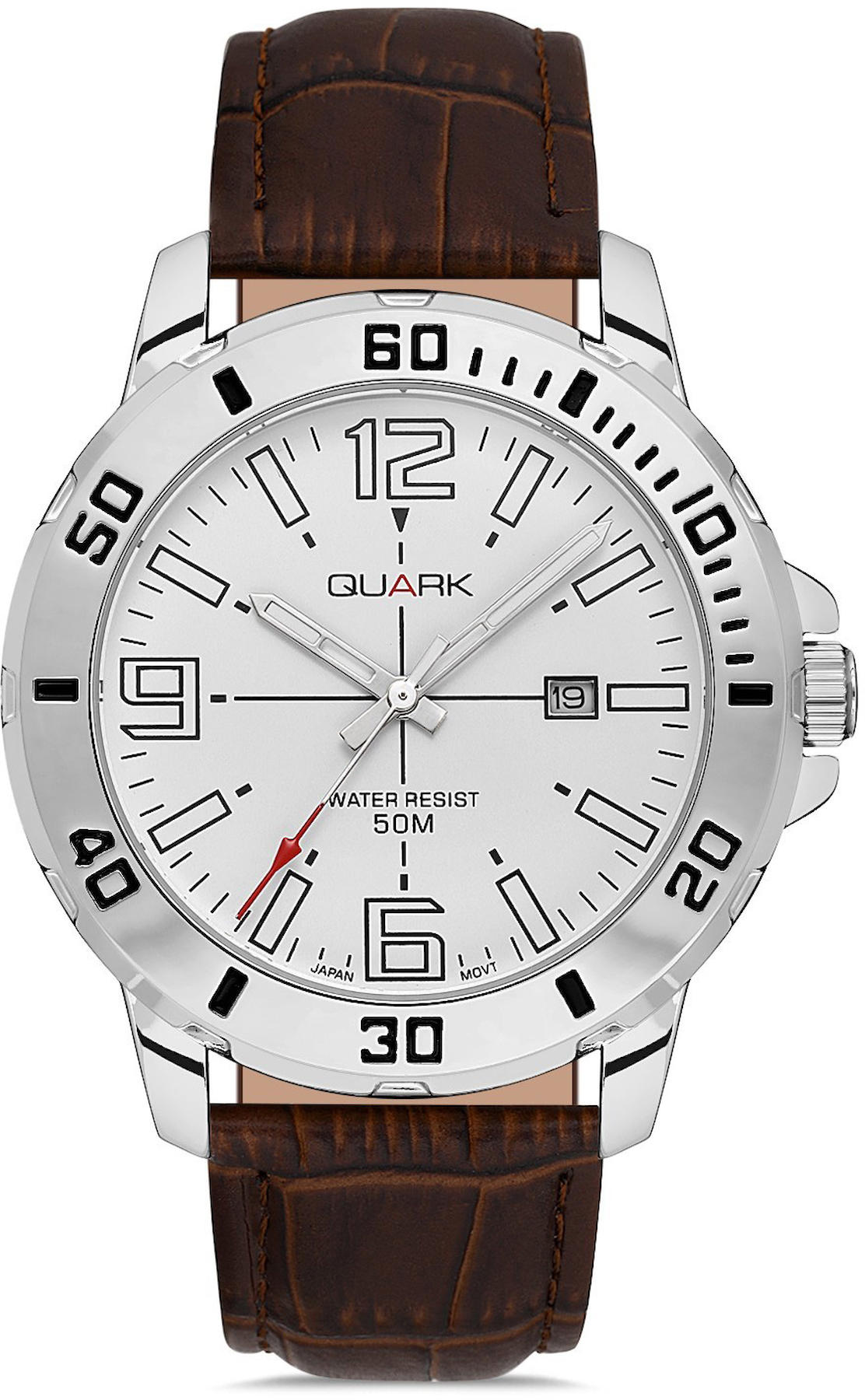 Quark QM-VD01L-7B Takvimli 42 mm Kahverengi Deri Kordon Analog Kol Saati