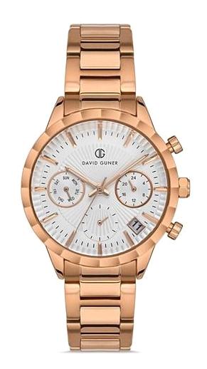 David Guner DG-0380LA-C1 Takvimli 35 mm Rose Gold Çelik Kordon Analog Kol Saati
