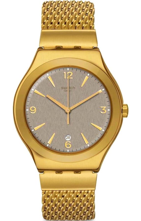 Swatch YWG409M Takvimli 44 mm Altın Çelik Kordon Analog Erkek Kol Saati