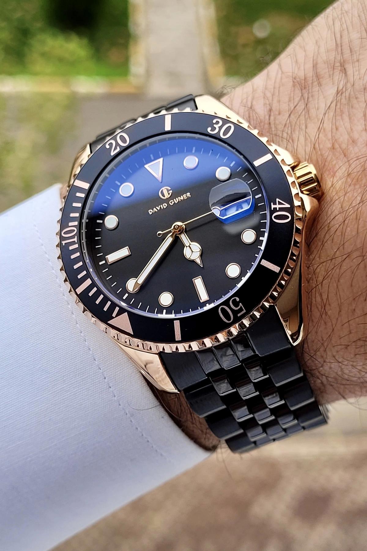 David Guner DGISTE62 Takvimli 42 mm Siyah Çelik Kordon Analog Kol Saati