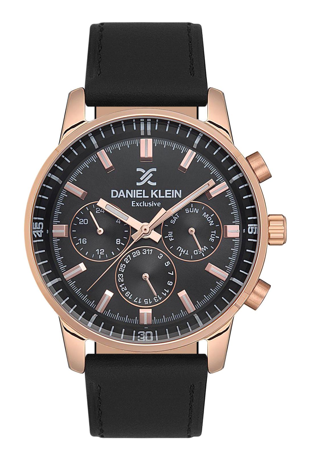 Daniel Klein DK.1.13528.4 Takvimli 45 mm Siyah Deri Kordon Analog Erkek Kol Saati