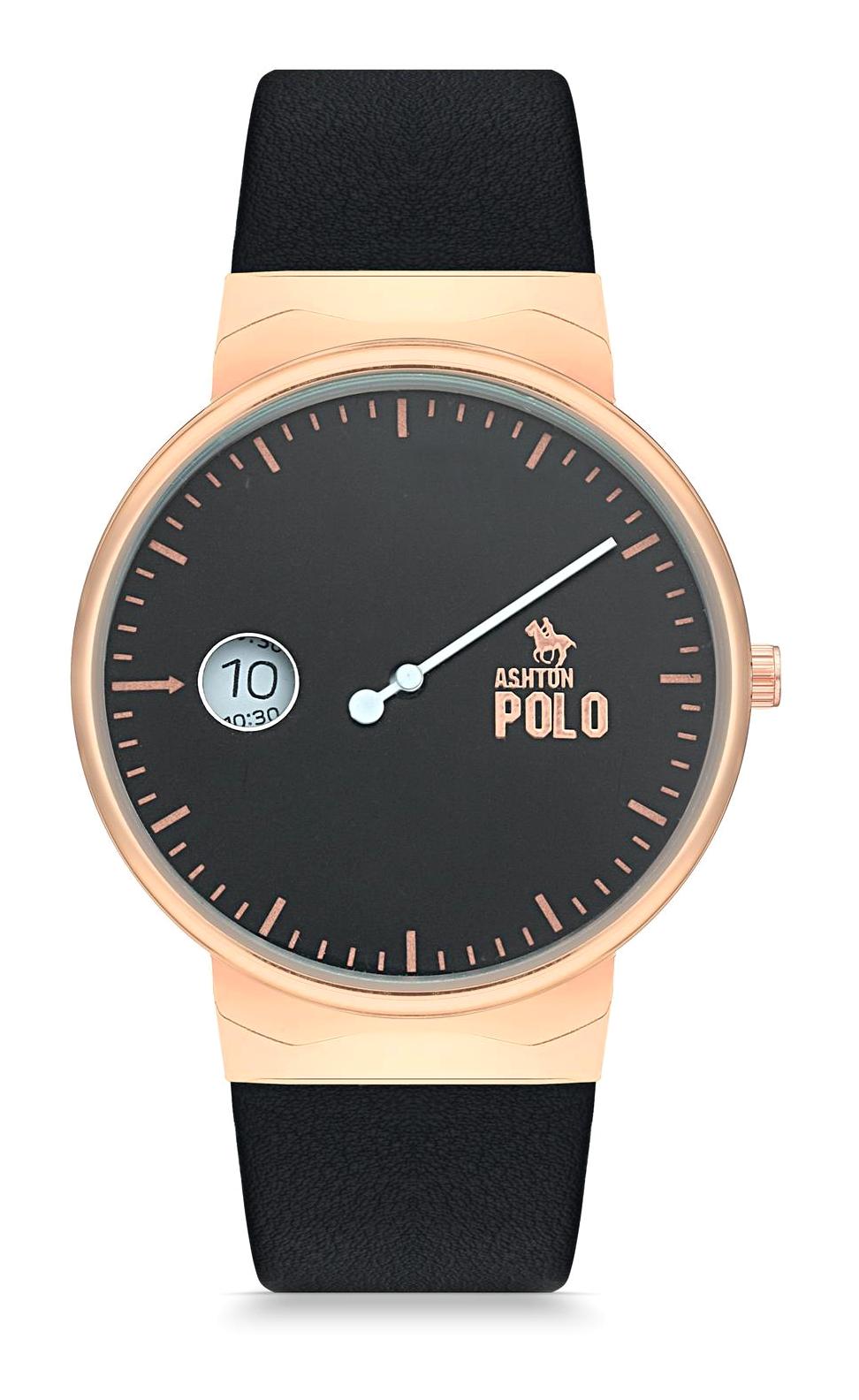 Ashton Polo ZEA21001E Takvimli 44 mm Siyah Deri Kordon Analog Erkek Kol Saati