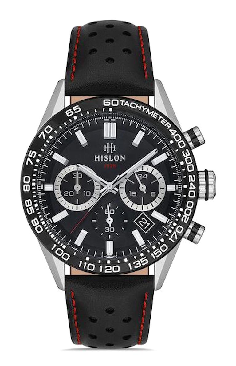 Hislon MS107T-04BB Pusulalı Takvimli 44 mm Siyah Deri Kordon Analog Erkek Kol Saati
