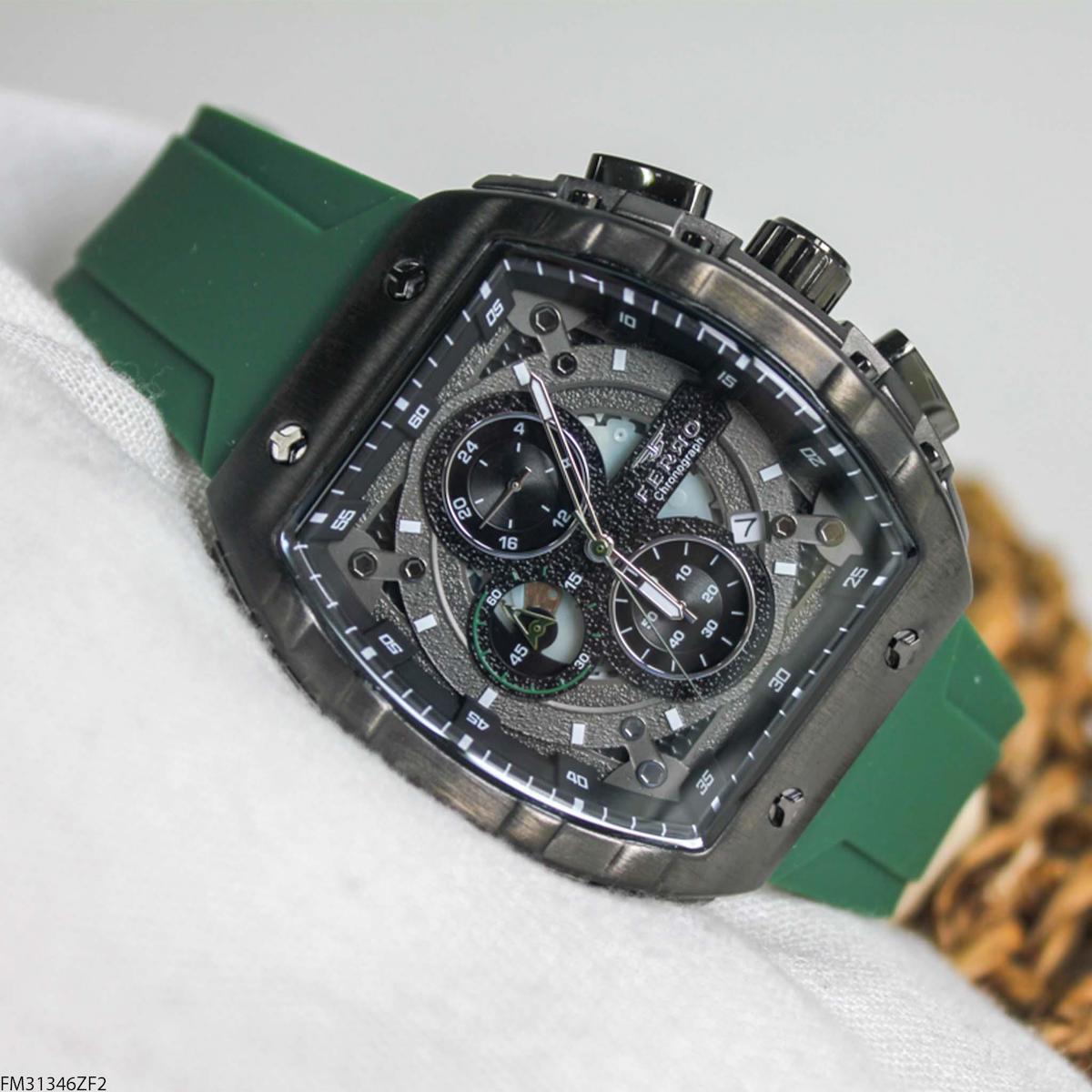 Ferro FM31346ZF2 Takvimli 48 mm Yeşil Silikon Kordon Analog Erkek Kol Saati