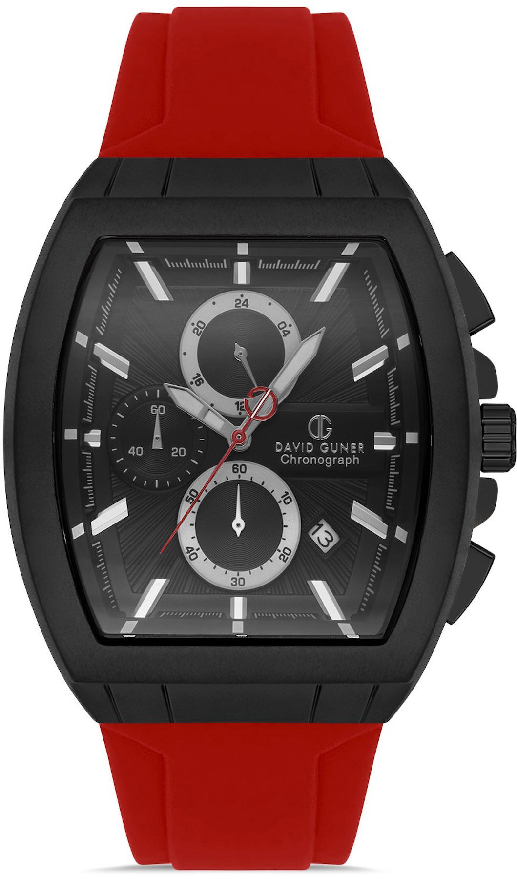 David Guner DG-8485GD-ZP2 Takvimli 42 mm Kırmızı Silikon Kordon Analog Kol Saati
