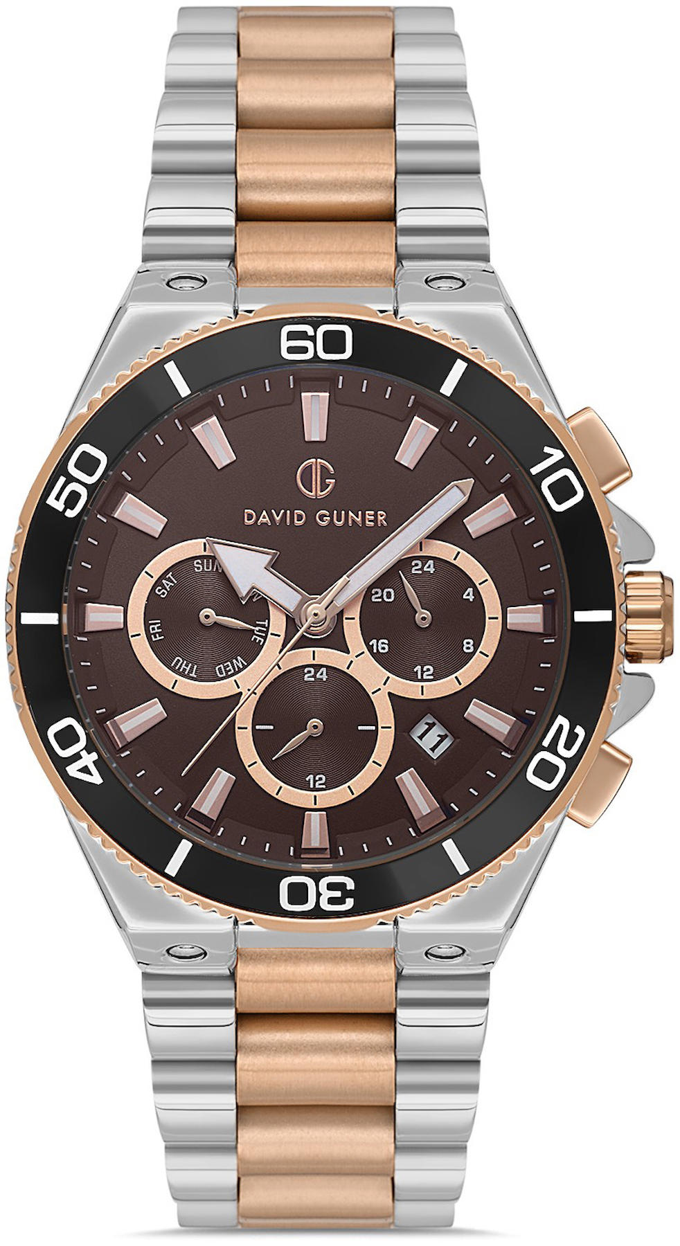David Guner DG-8654GA-E6 Takvimli 42 mm Gri-Rose Gold Metal Kordon Analog Kol Saati