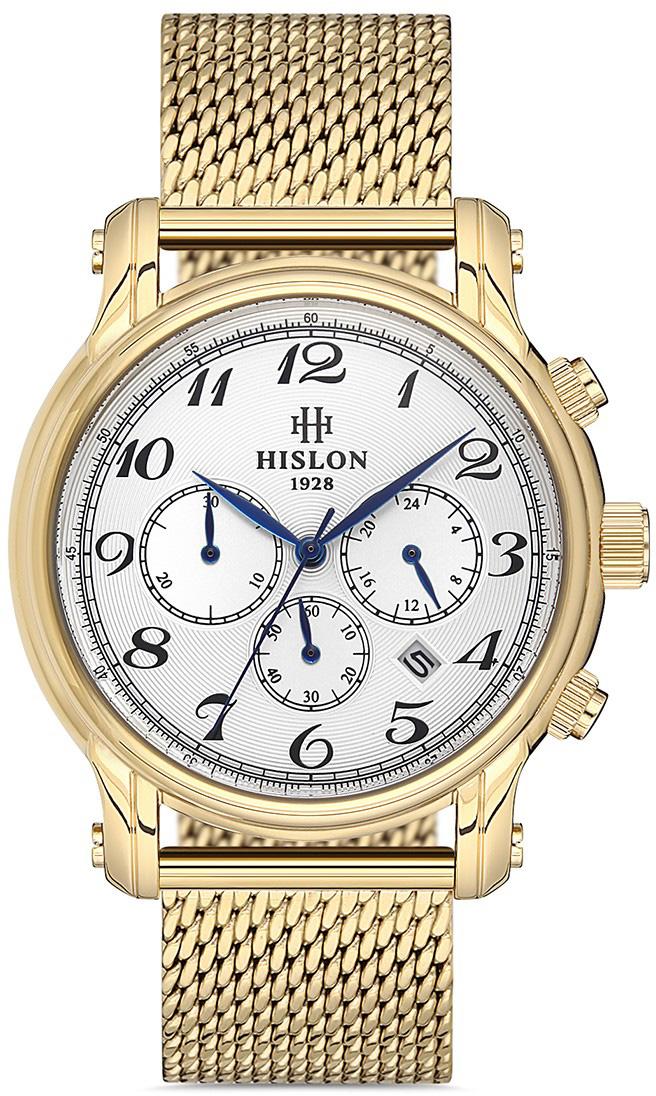 Hislon MS106G-02SG Pusulalı Takvimli 45 mm Altın Çelik Kordon Analog Kol Saati