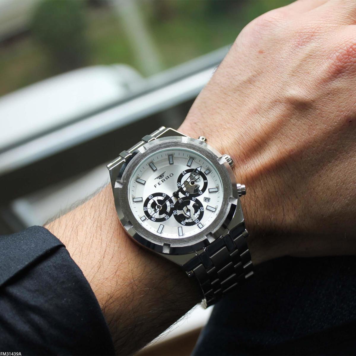 Ferro FM31439A Takvimli 45 mm Çelik Kordon Analog Erkek Kol Saati