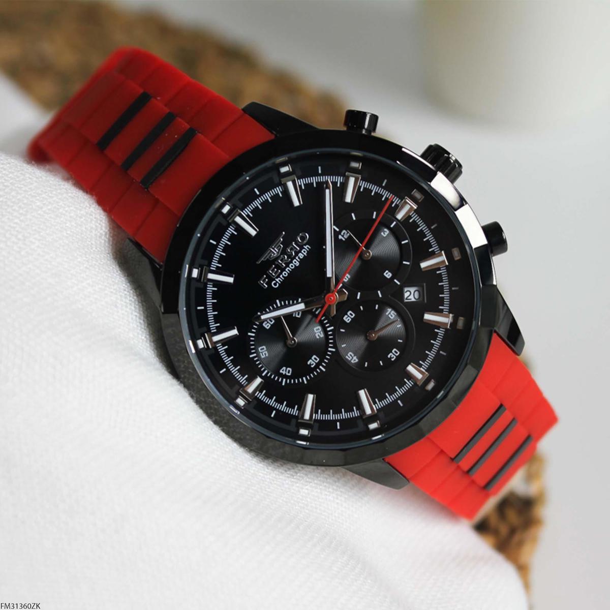Ferro FM31360ZK Takvimli 44 mm Kırmızı Silikon Kordon Analog Erkek Kol Saati