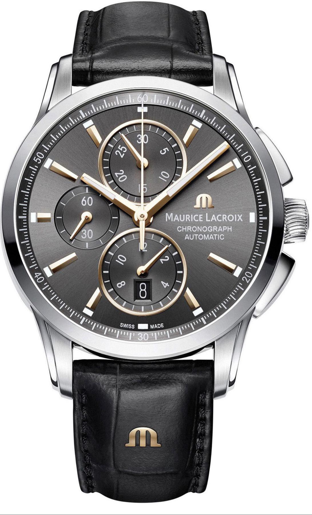 Maurice Lacroix PT6388-SS001-331-1 Takvimli 44 mm Siyah Deri Kordon Analog Kol Saati