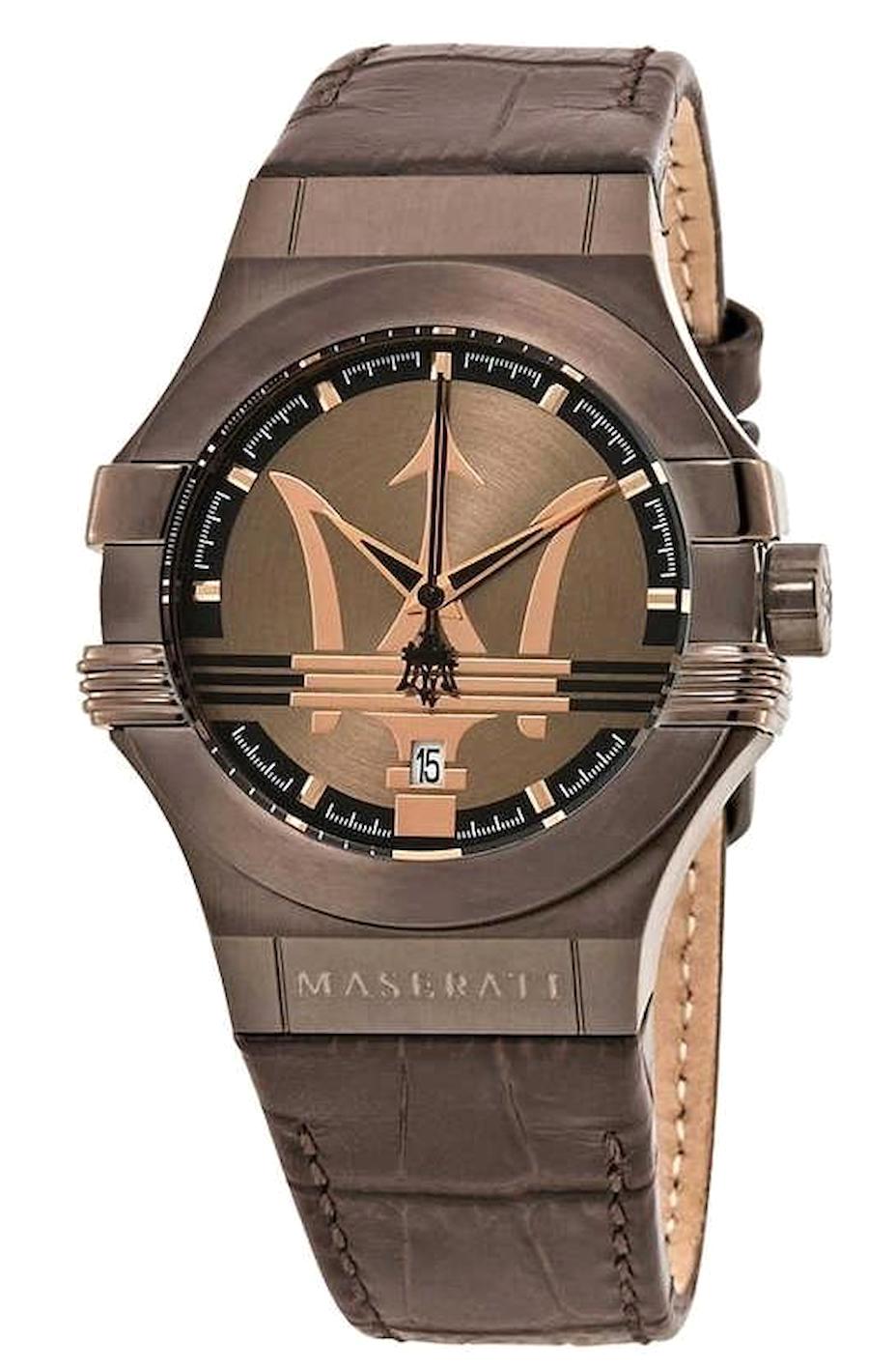 Maserati R8851108011 Takvimli 42 mm Kahverengi Deri Kordon Analog Erkek Kol Saati