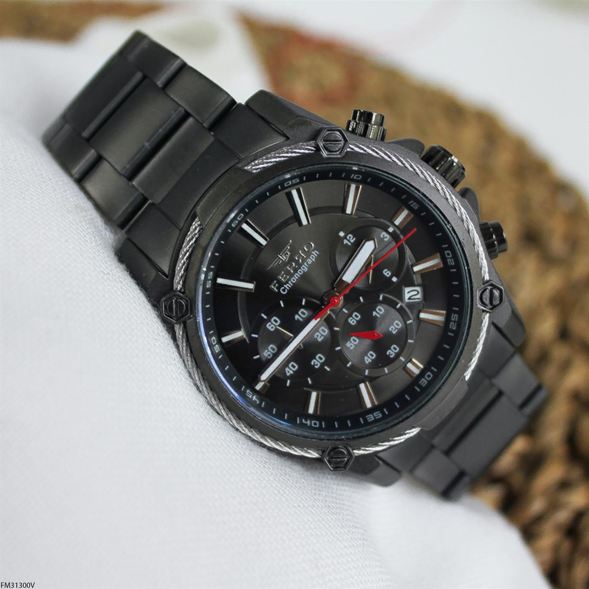 Ferro FM31300V Takvimli 44 mm Siyah Çelik Kordon Analog Erkek Kol Saati