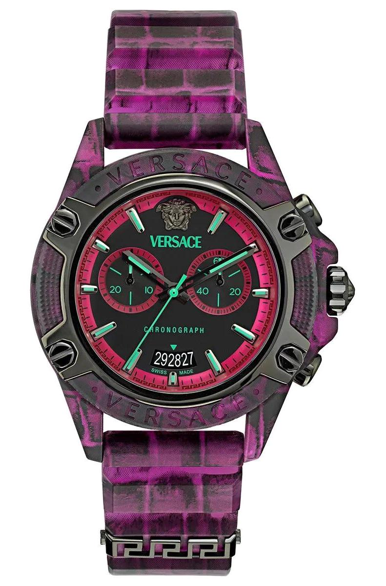 Versace VRSCVE8P00124 Takvimli 44 mm Mor Polikarbon Kordon Analog Erkek Kol Saati
