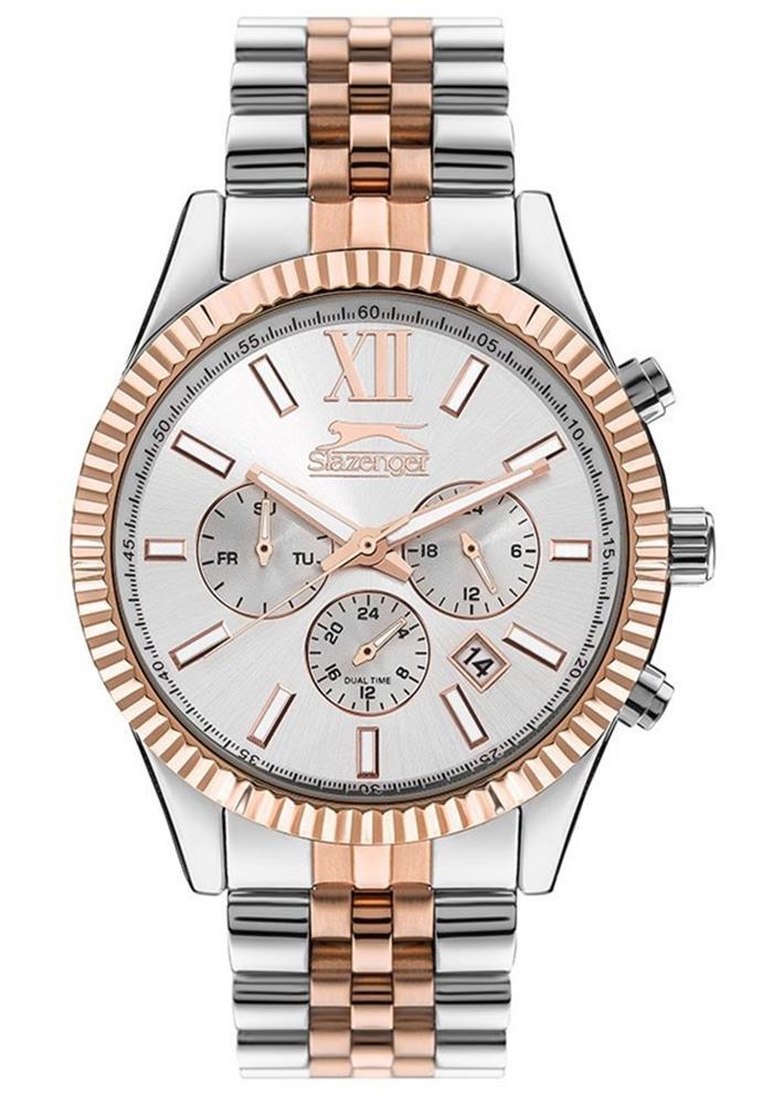Slazenger SL.09.1946.2.01 Takvimli 44 mm Gri-Rose Gold Çelik Kordon Analog Erkek Kol Saati