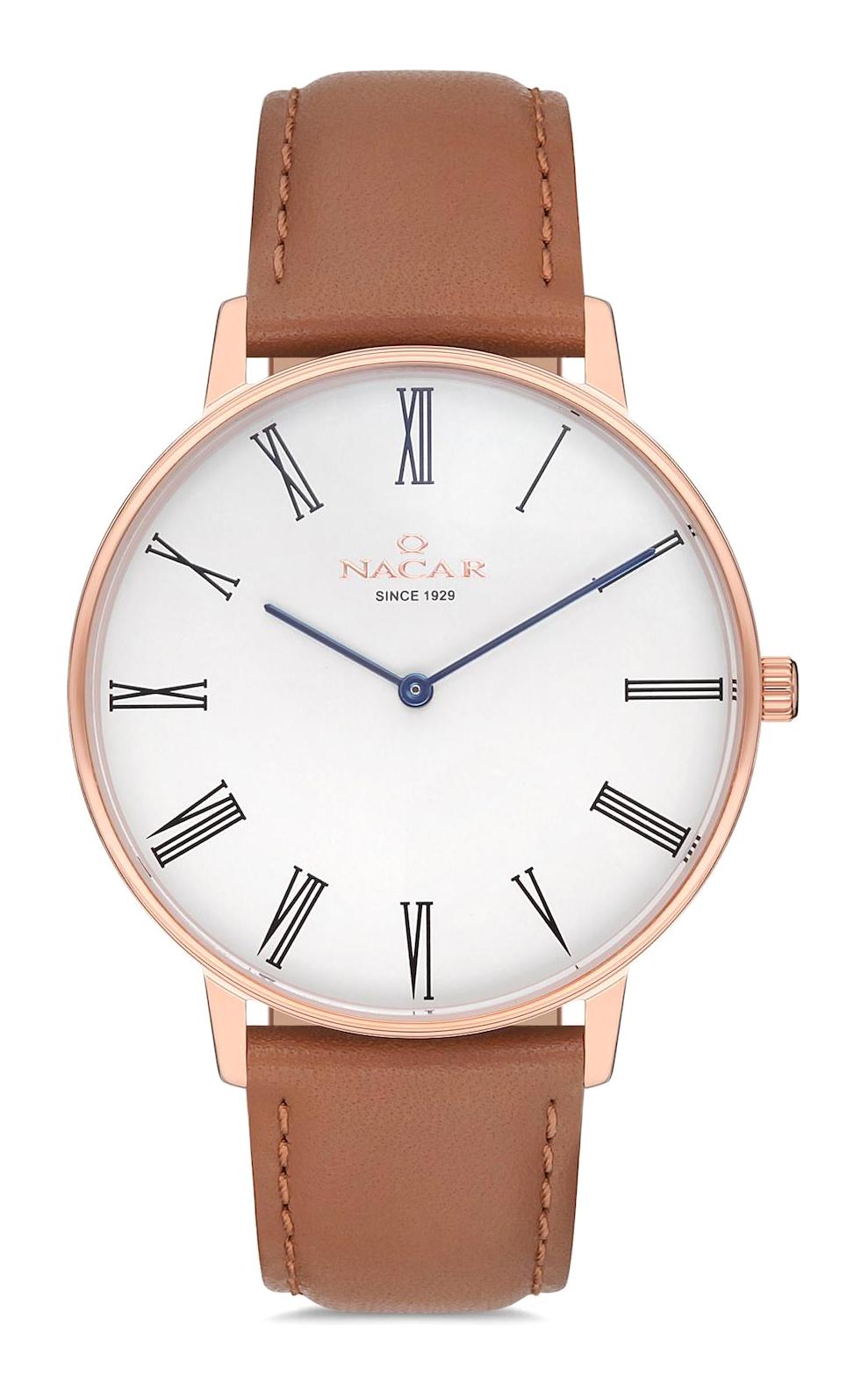 Nacar 34290290RWL2 Takvimli 44 mm Kahverengi Çelik Kordon Analog Kol Saati
