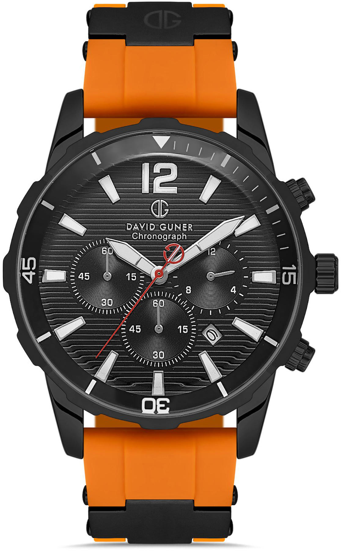 David Guner DG-8456GD-ZQ2 Takvimli 42 mm Turuncu Silikon Kordon Analog Kol Saati