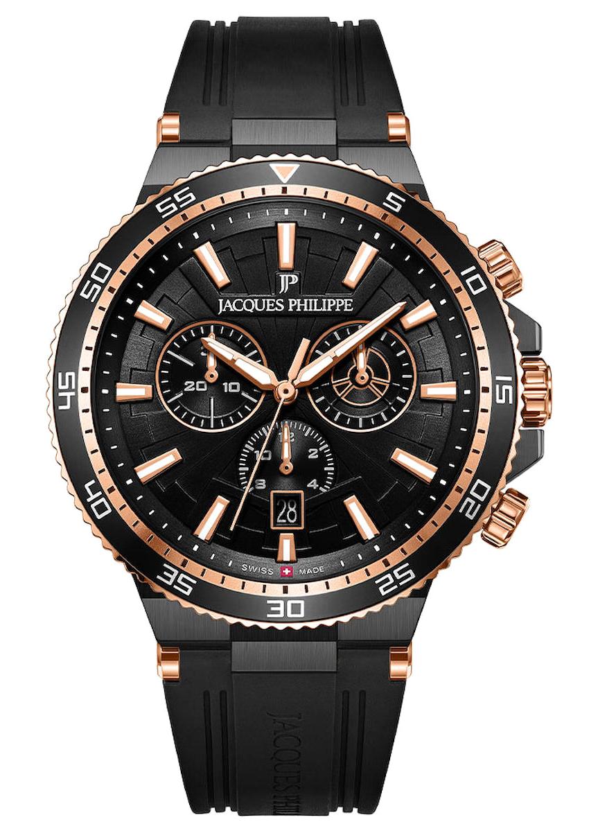 Jacques Philippe JPQGC447411SBR Pusulalı Takvimli 43 mm Siyah Silikon Kordon Analog Erkek Kol Saati