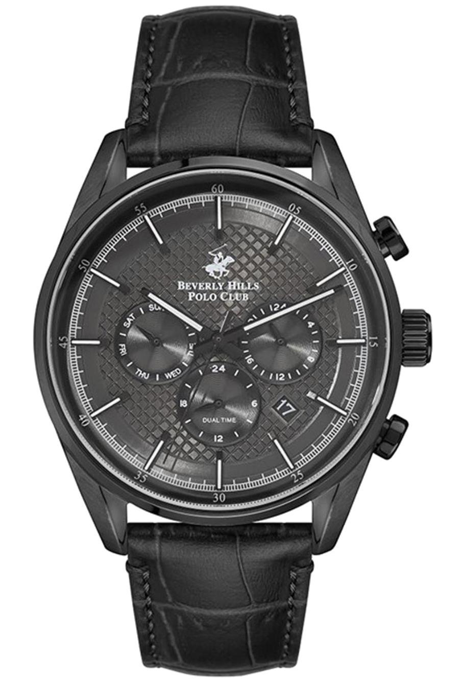 Beverly Hills Polo Club BP3004 Takvimli 44 mm Siyah Deri Kordon Analog Erkek Kol Saati