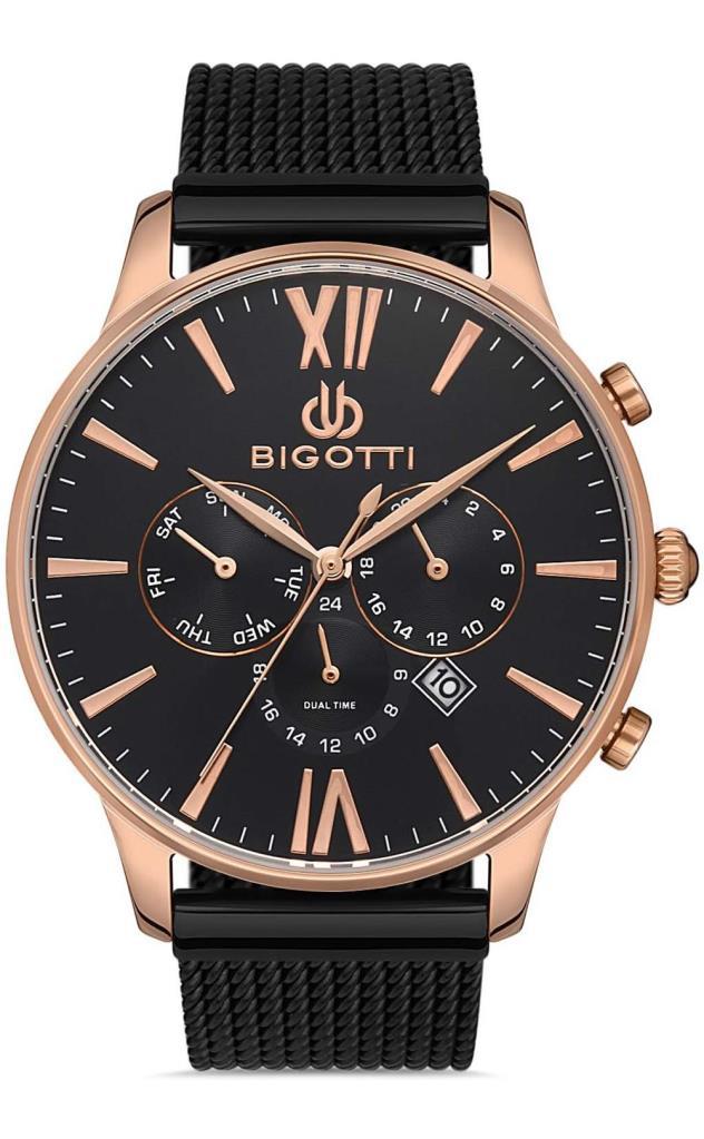 Bigotti BG.1.10258.6 Takvimli 44 mm Siyah Çelik-Hasır Kordon Analog Kol Saati