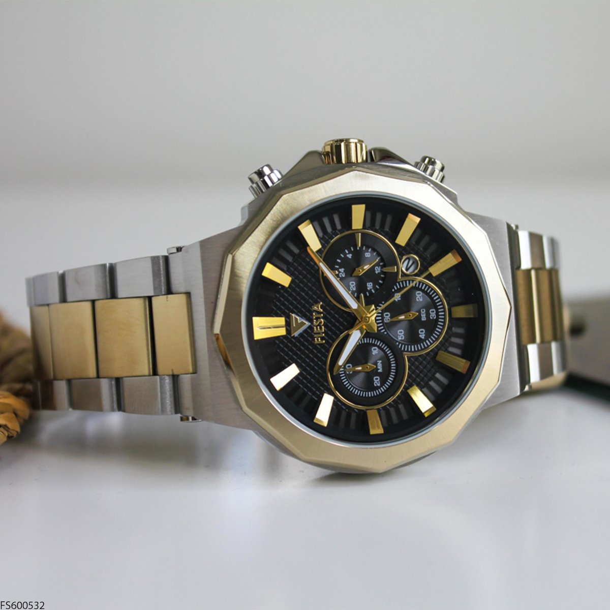 Fiesta FS600532 Takvimli 48 mm Altın-Çelik Kordon Analog Erkek Kol Saati