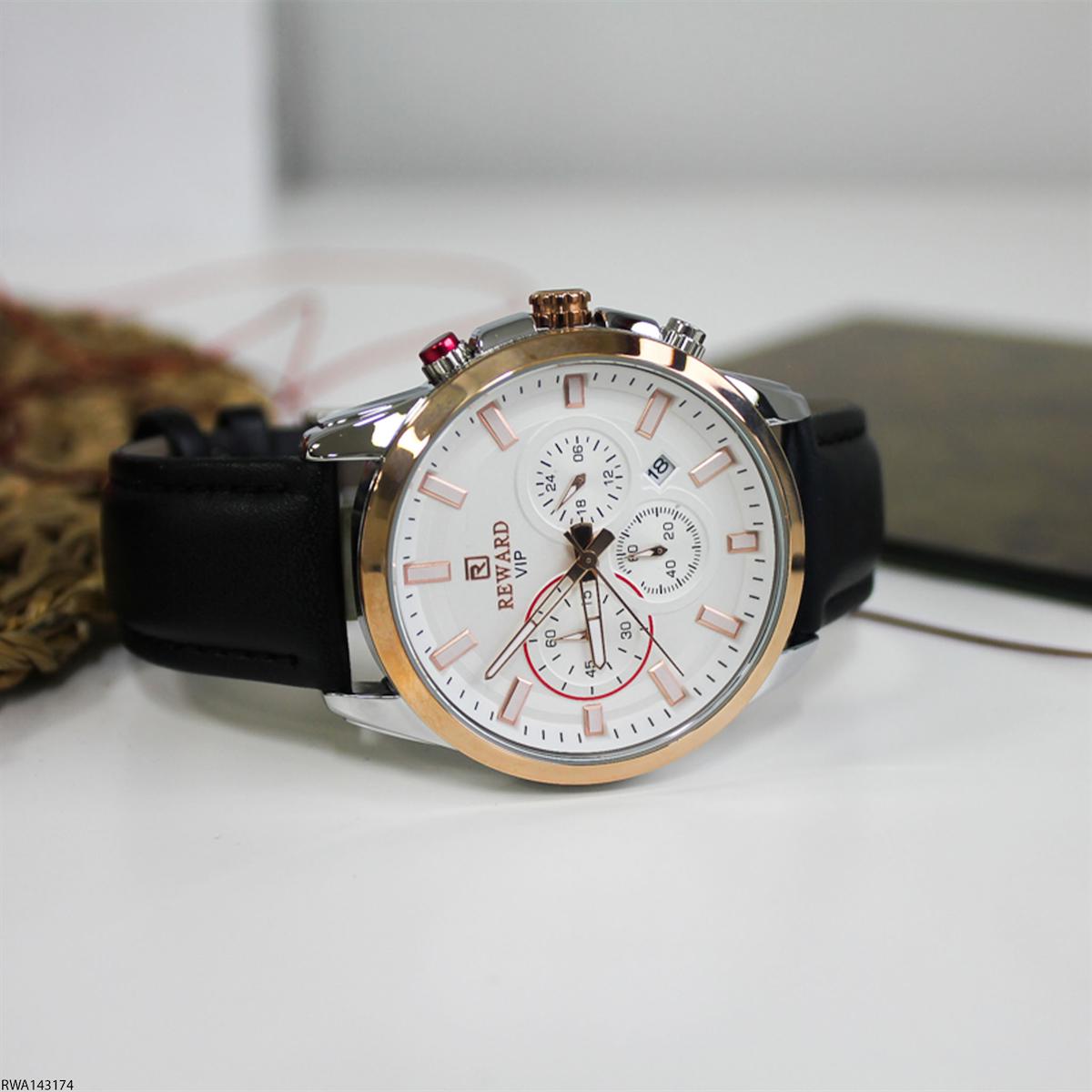 Reward RWA143174 Takvimli 45 mm Siyah Deri Kordon Analog Erkek Kol Saati