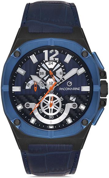 Pacomarine PM.28001.02 Takvimli 44 mm Lacivert Deri Kordon Analog Kol Saati
