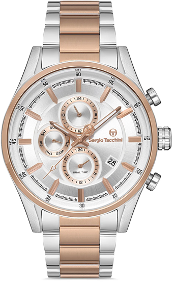 Sergio Tacchini ST.1.10179.5 Takvimli 42 mm Gri-Rose Gold Çelik Kordon Analog Kol Saati