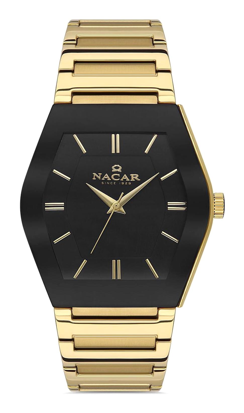 Nacar 34291046DBCM Takvimli 44 mm Altın Çelik Kordon Analog Kol Saati