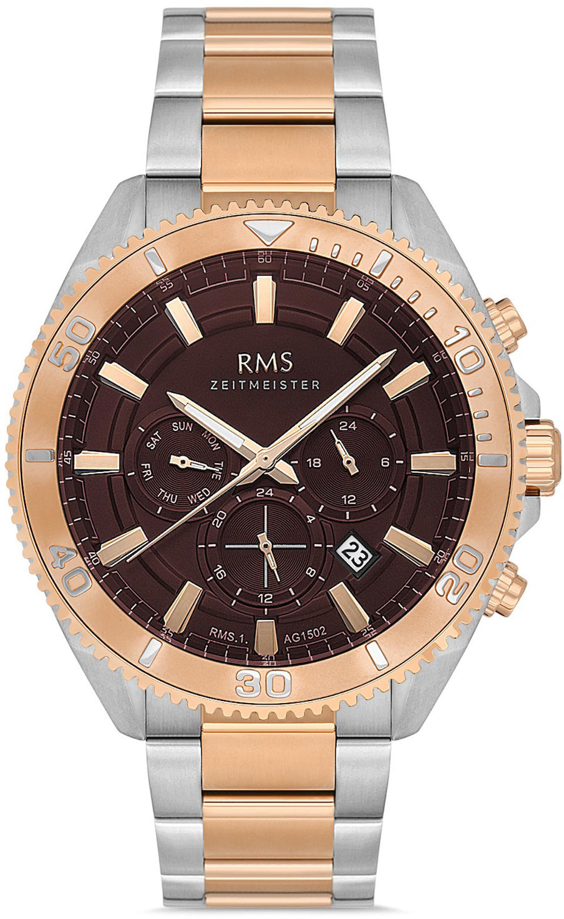 Romanson RMS.1.AG1502.06 Takvimli 45 mm Gri-Rose Gold Çelik Kordon Analog Kol Saati