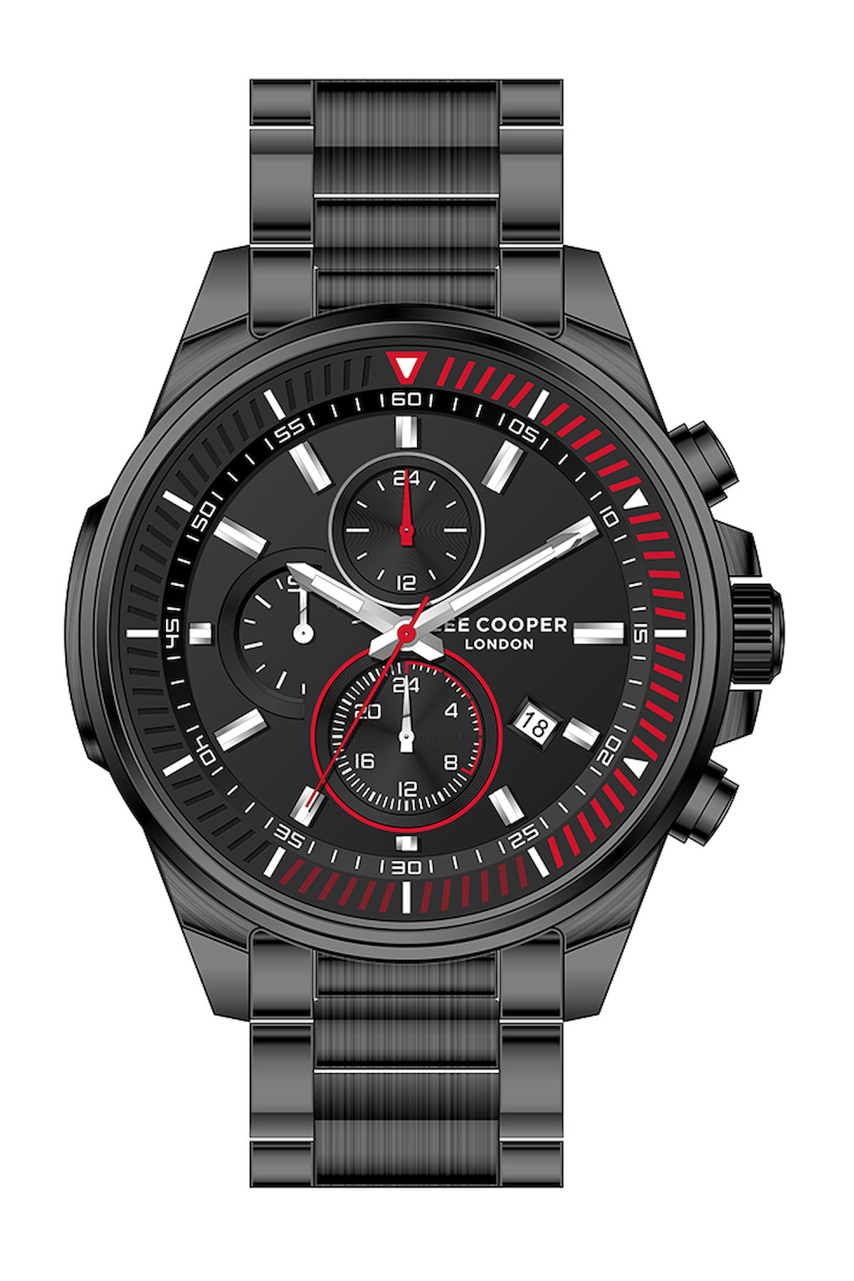 Lee Cooper LC07486.050-NM Takvimli 44 mm Siyah Çelik Kordon Analog Kol Saati