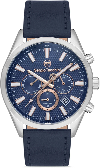 Sergio Tacchini ST.1.10222.2 Takvimli 42 mm Lacivert Deri Kordon Analog Kol Saati